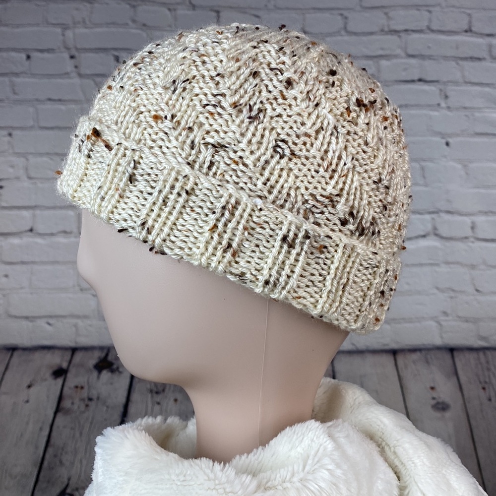 Homemade Cream/Brown/Tan Crocheted Knit Yarn Hat - Picture 5 of 11